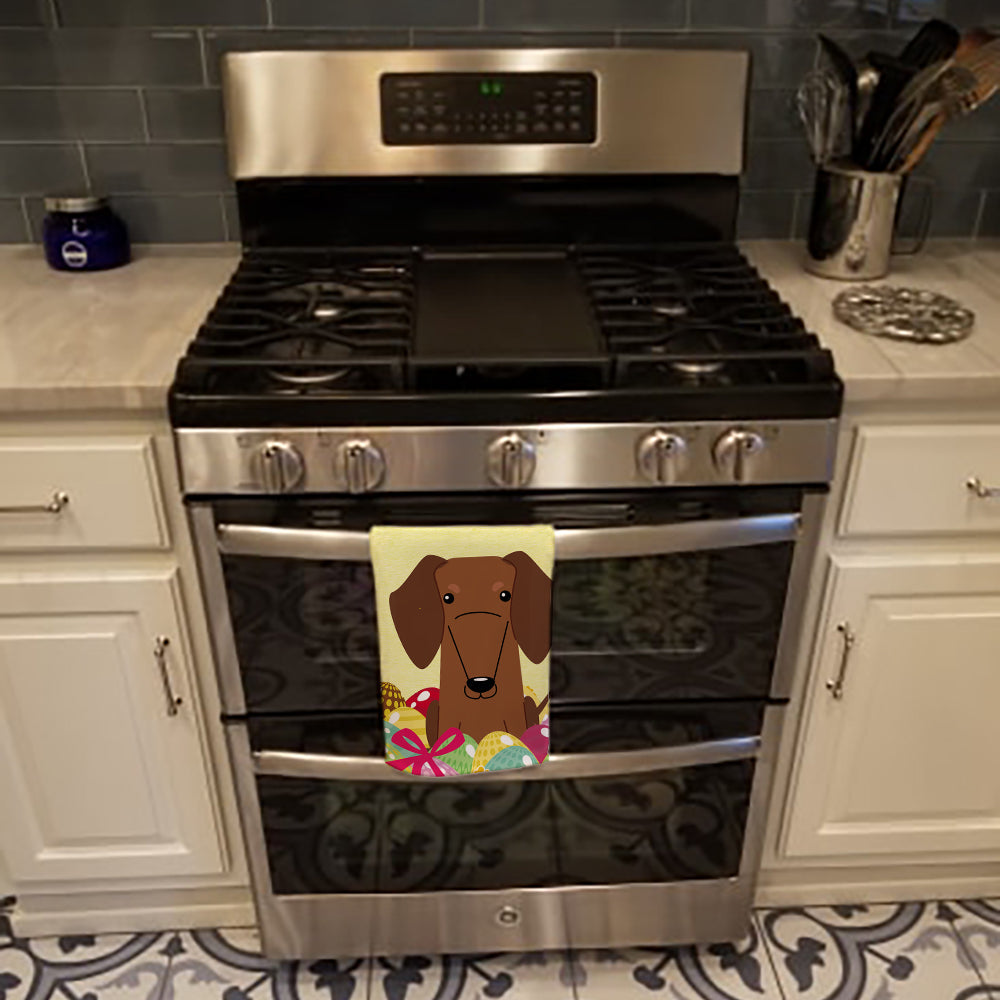 Easter Eggs Dachshund Red Brown Kitchen Towel Velour Plush Front and Cotton Loop Back Machine Washable