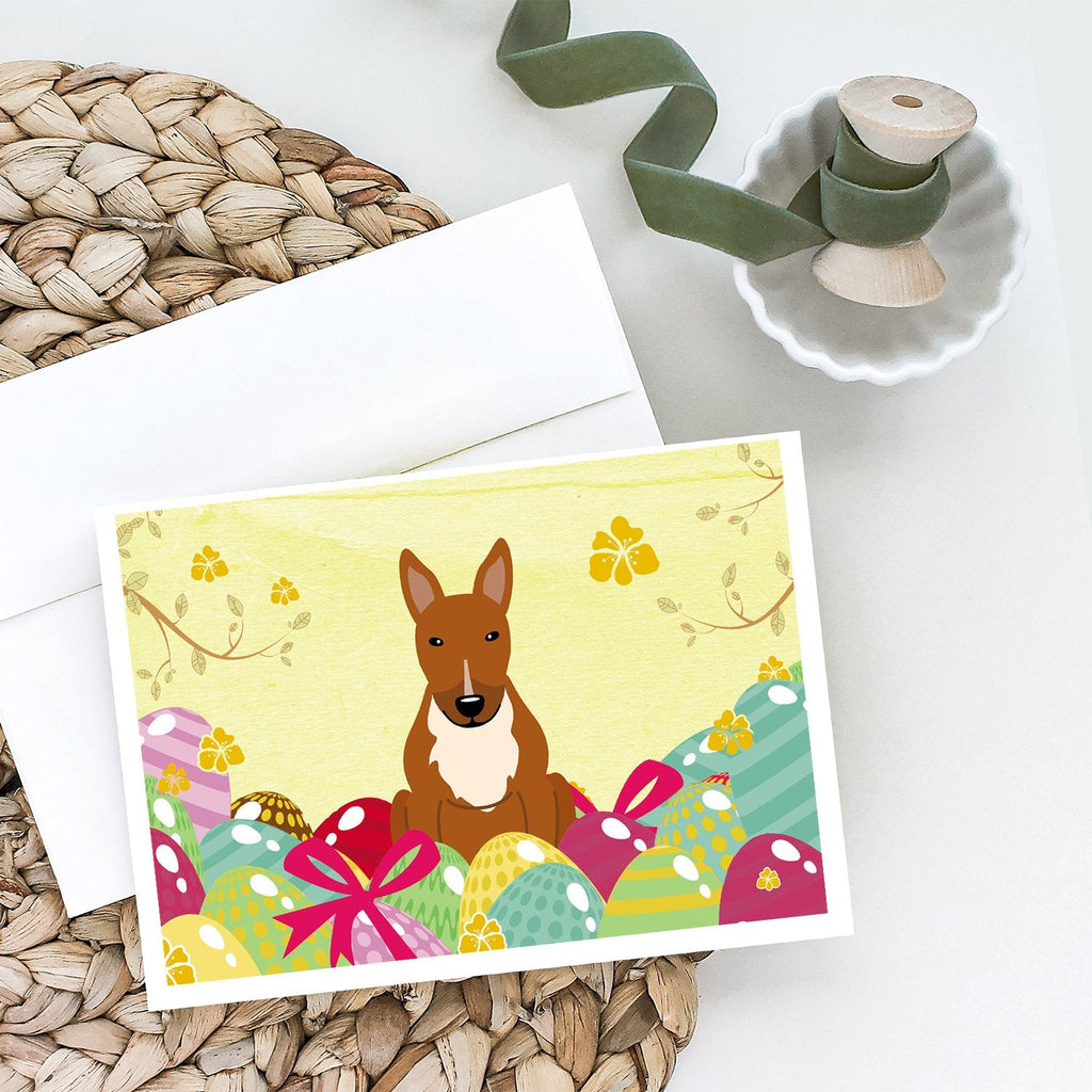 Easter Eggs Bull Terrier Red Greeting Cards Pack of 8 Blank Cards with Envelopes Whimsical A7 Size 5x7
