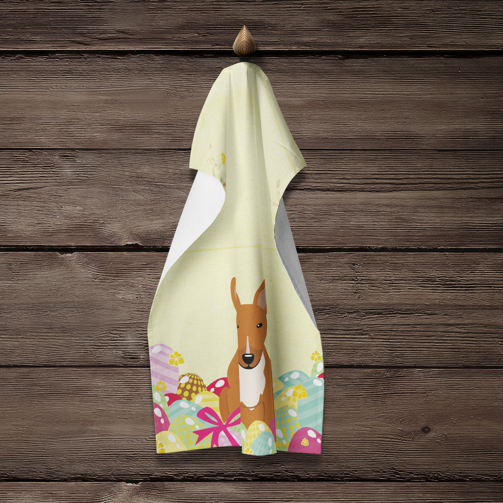 Easter Eggs Bull Terrier Red Kitchen Towel Velour Plush Front and Cotton Loop Back Machine Washable