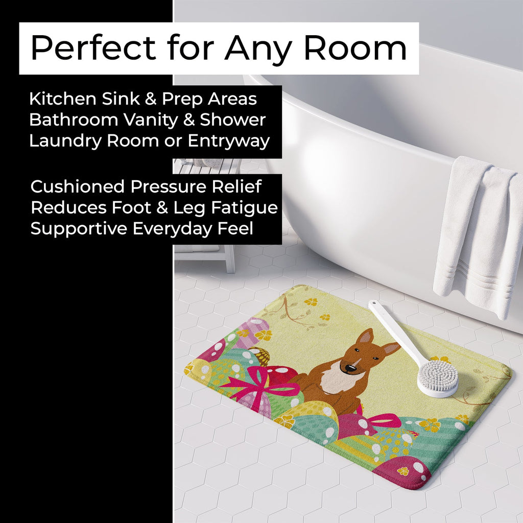 Easter Eggs Bull Terrier Red Memory Foam Kitchen Mat Machine Washable Anti-Fatigue Cushion Comfort Bath or Kitchen Rug