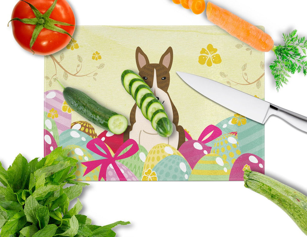 Easter Eggs Bull Terrier Dark Brindle Cutting Board Tempered Glass Kitchen Cutting Surface, Heat Resistant Chopping, Non-Slip Feet, Food Prep & Serving