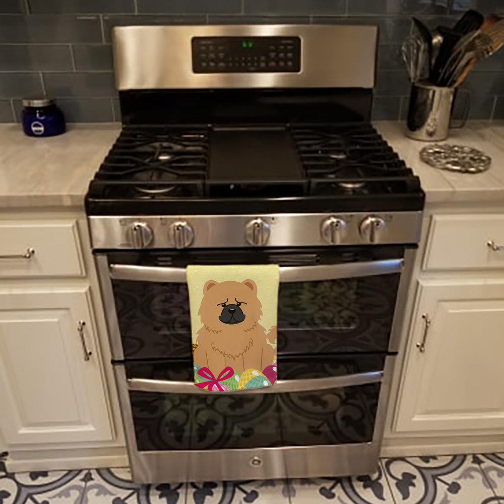 Easter Eggs Chow Chow Cream Kitchen Towel Velour Plush Front and Cotton Loop Back Machine Washable