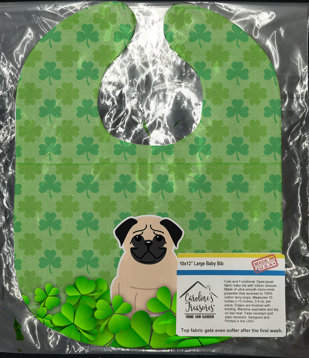 Pug Fawn Shamrocks Baby Bib Easy-Clean Baby Bib Baby Feeding Accessory Baby Mealtime Essential, 10 x 13, Multicolor
