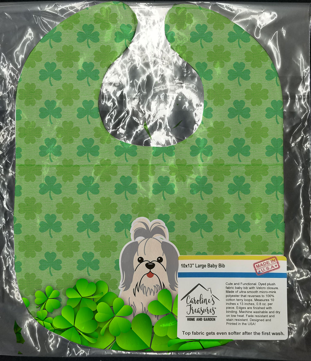 Shih Tzu Silver White Shamrocks Baby Bib Easy-Clean Baby Bib Baby Feeding Accessory Baby Mealtime Essential, 10 x 13, Multicolor