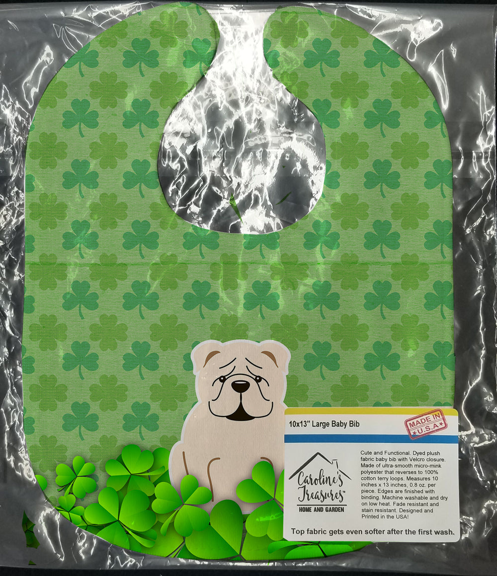 English Bulldog White Shamrocks Baby Bib Easy-Clean Baby Bib Baby Feeding Accessory Baby Mealtime Essential, 10 x 13, Multicolor