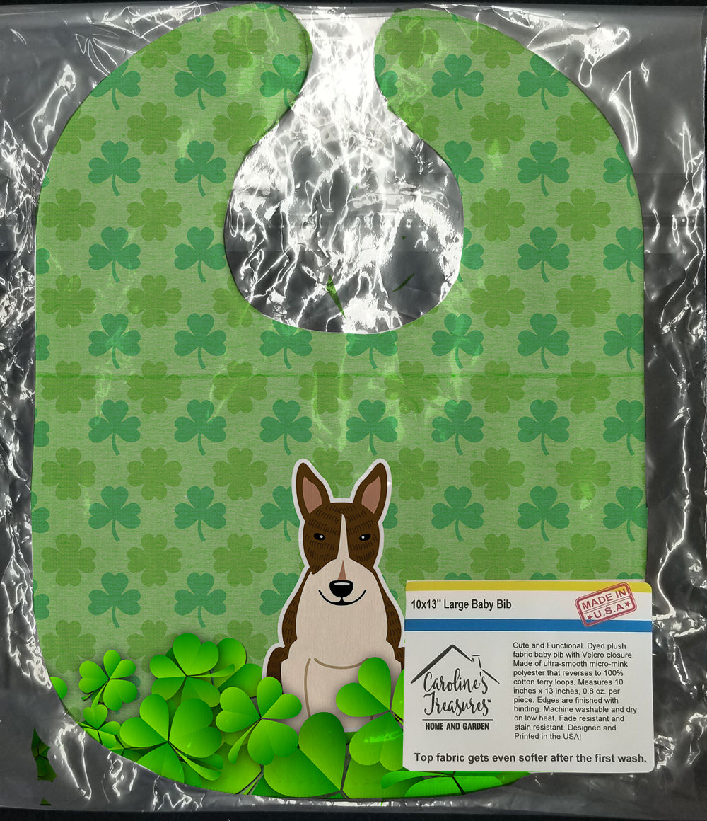 Bull Terrier Dark Brindle Shamrocks Baby Bib Easy-Clean Baby Bib Baby Feeding Accessory Baby Mealtime Essential, 10 x 13, Multicolor