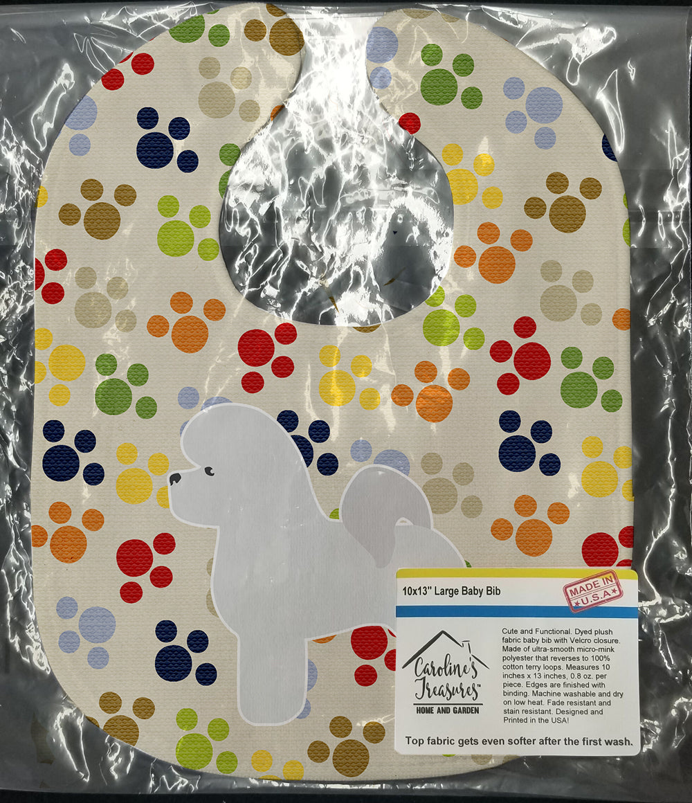 Bichon Frise Pawprints Baby Bib Easy-Clean Baby Bib Baby Feeding Accessory Baby Mealtime Essential, 10 x 13, Multicolor