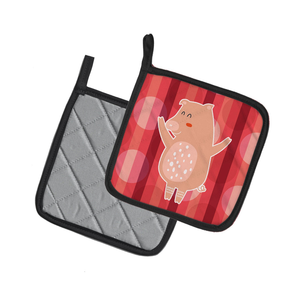 Dancing Pig Pot Holder Set of 2 Heat Resistant Quilted Hot Pads 7.5 x 7.5 Inch, Insulated Kitchen Trivets for Cooking & Baking