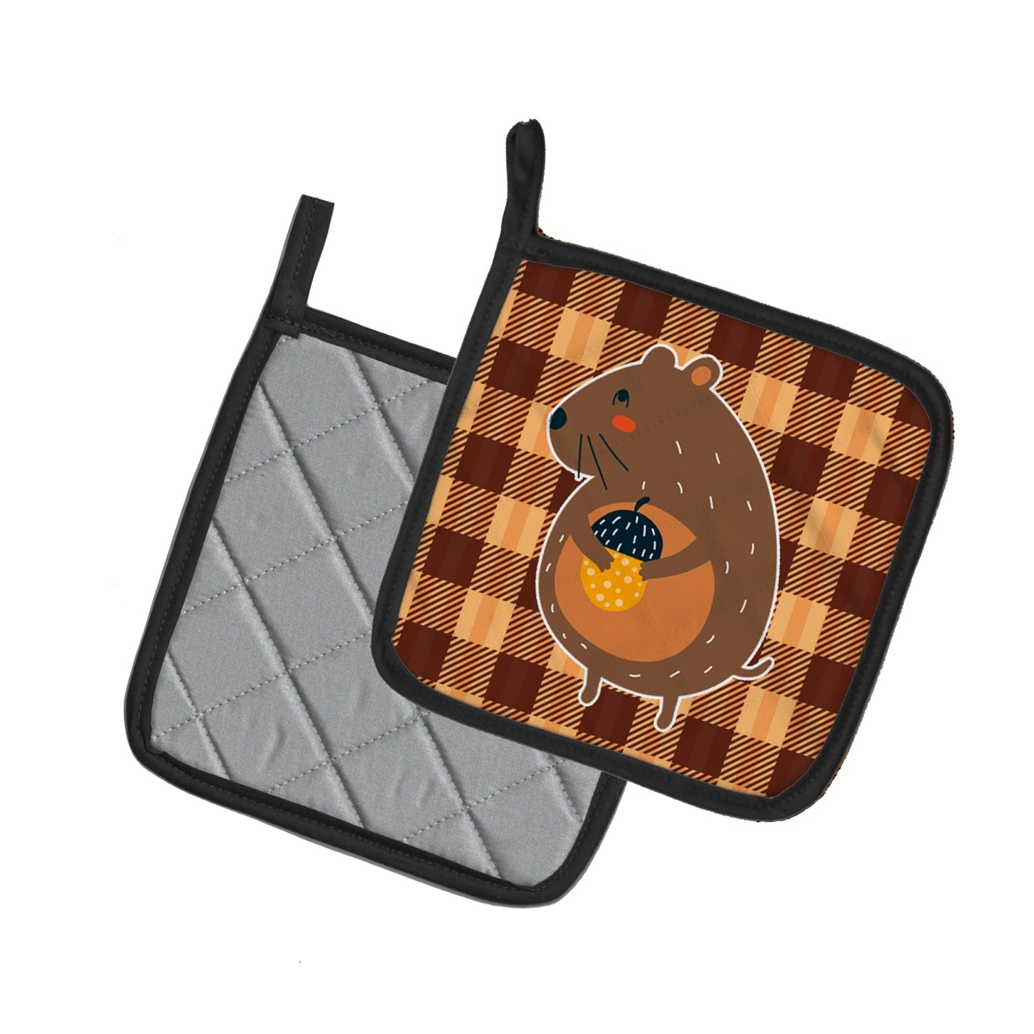 Squirrel with a Nut Pot Holder Set of 2 Heat Resistant Quilted Hot Pads 7.5 x 7.5 Inch, Insulated Kitchen Trivets for Cooking & Baking