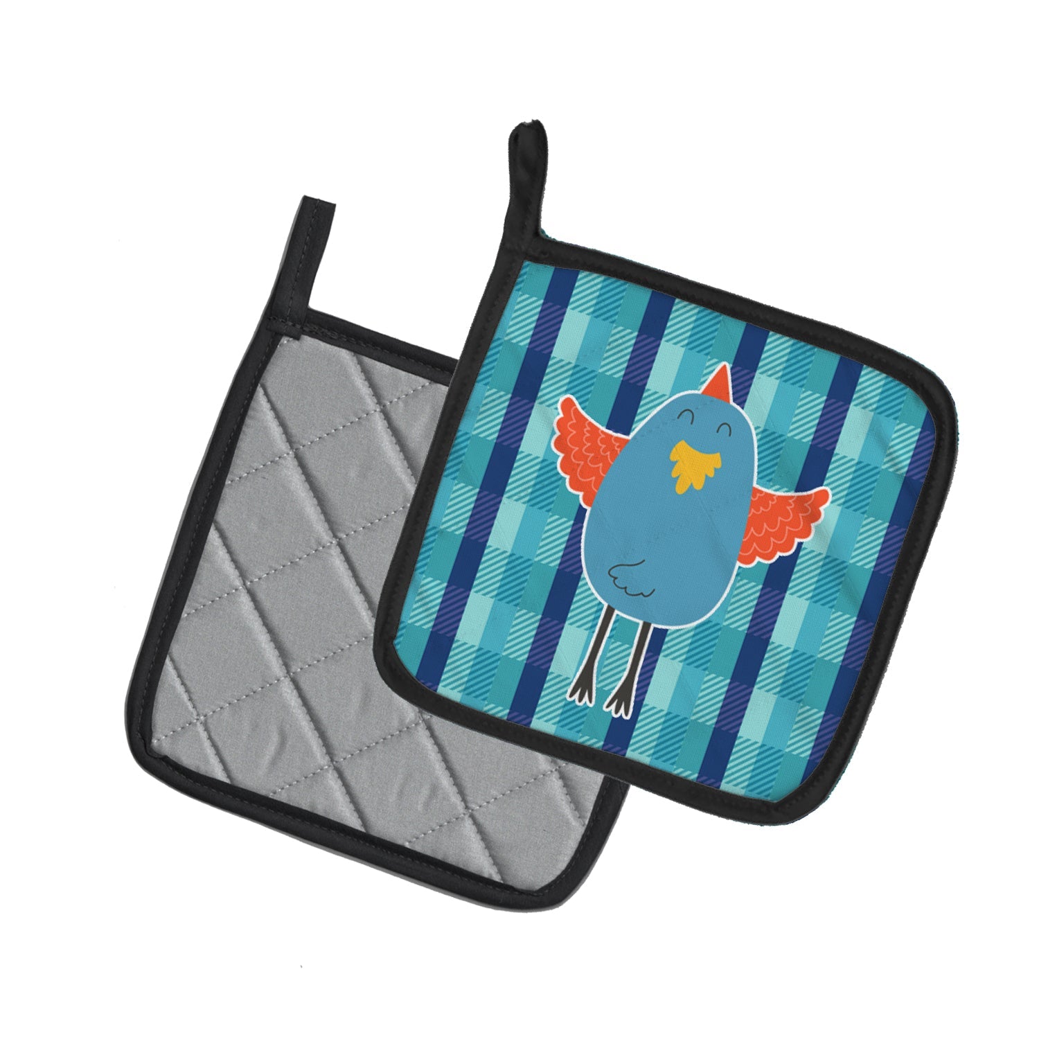 Blue Chicken Pot Holder Set of 2 Heat Resistant Quilted Hot Pads 7.5 x 7.5 Inch, Insulated Kitchen Trivets for Cooking & Baking