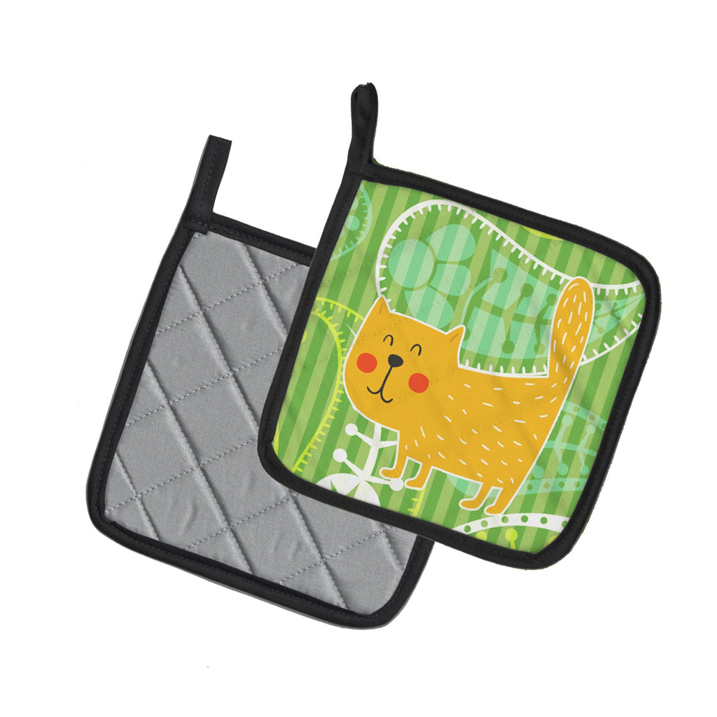 Cat on Paisley Pot Holder Set of 2 Heat Resistant Quilted Hot Pads 7.5 x 7.5 Inch, Insulated Kitchen Trivets for Cooking & Baking