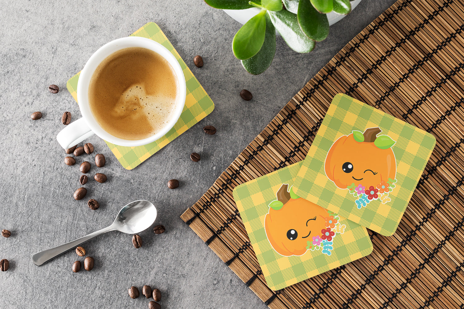 Mr. Winky Pumpkin Foam Coasters Set of 4 Cup Coasters for Indoor Outdoor, Tabletop Protection, Anti Slip, Mouse pad Material