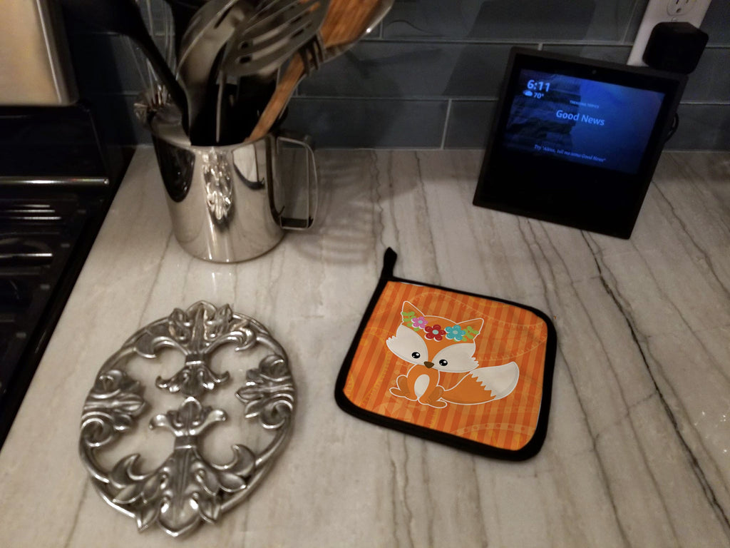 Fox Pot Holder Set of 2 Heat Resistant Quilted Hot Pads 7.5 x 7.5 Inch, Insulated Kitchen Trivets for Cooking & Baking