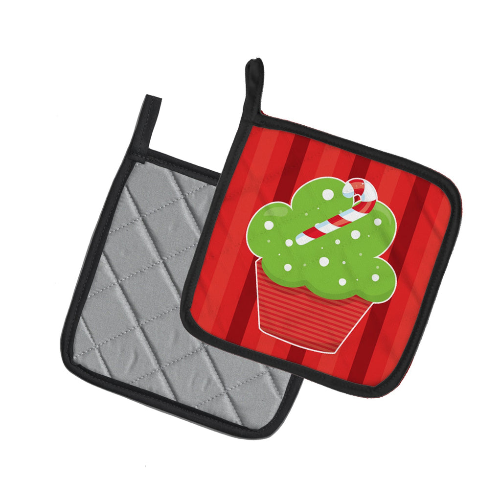 Christmas Cupcake Pot Holder Set of 2 Heat Resistant Quilted Hot Pads 7.5 x 7.5 Inch, Insulated Kitchen Trivets for Cooking & Baking