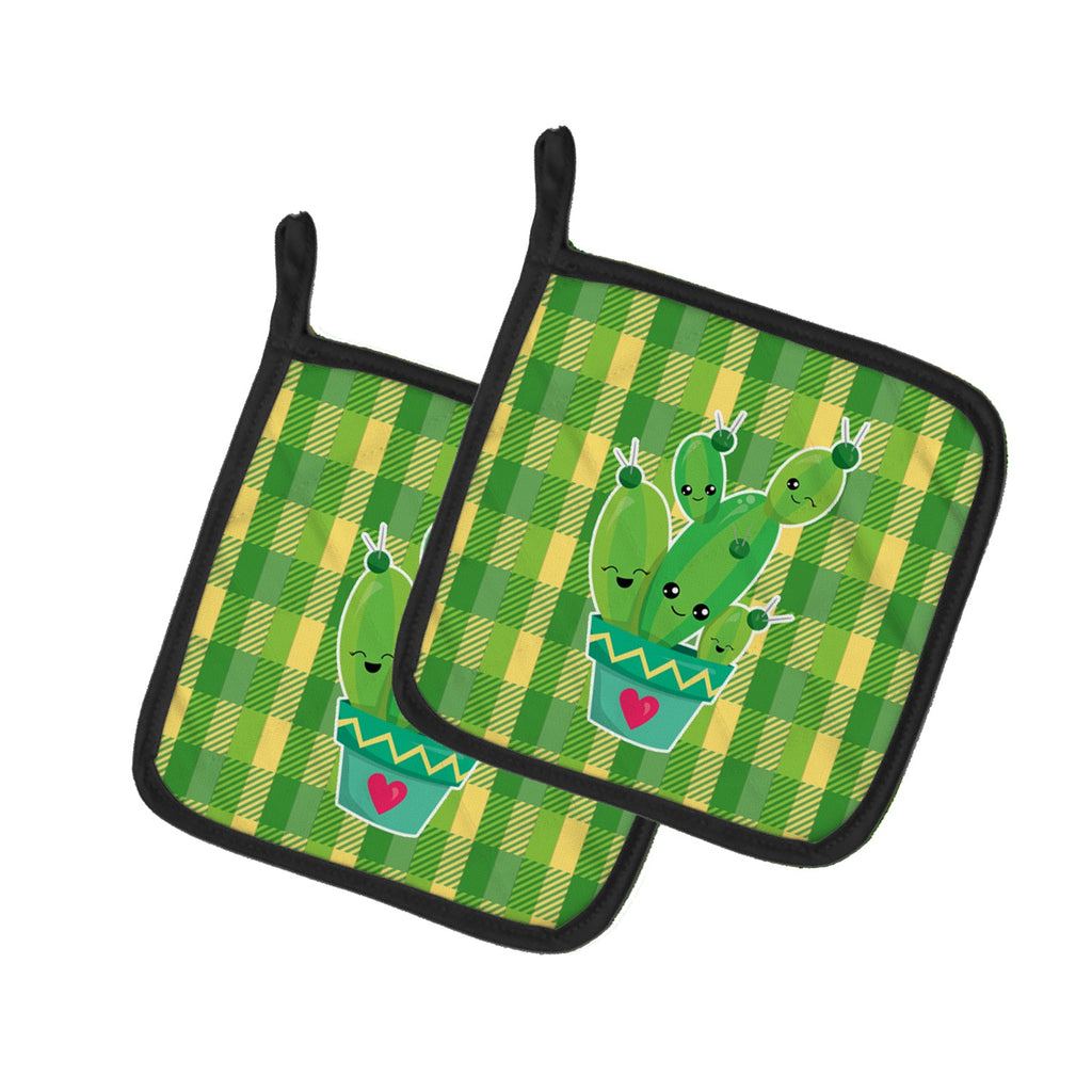 Cactus Striped Plaid Pot Holder Set of 2 Heat Resistant Quilted Hot Pads 7.5 x 7.5 Inch, Insulated Kitchen Trivets for Cooking & Baking
