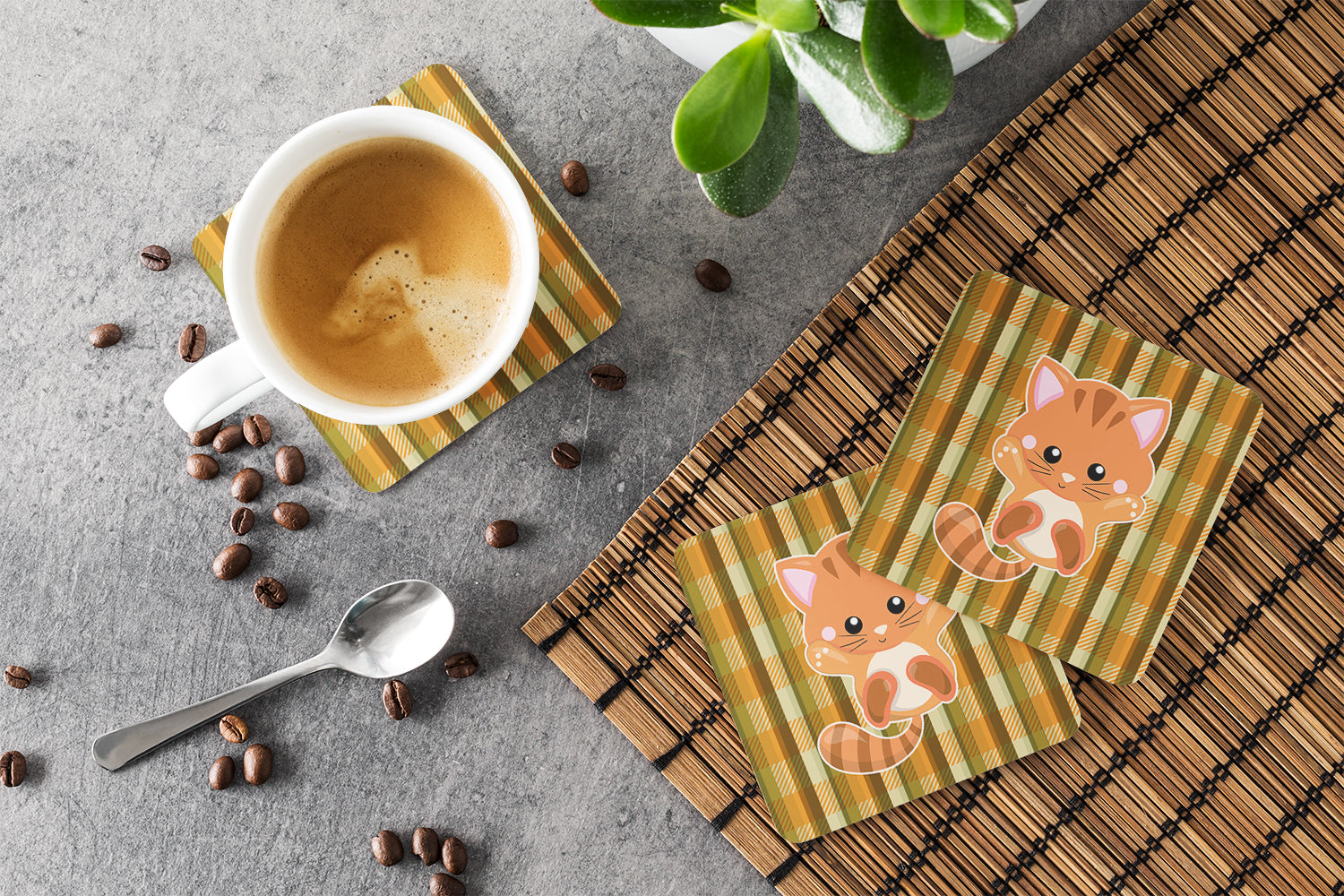 Hooray Kitten Foam Coasters Set of 4 Cup Coasters for Indoor Outdoor, Tabletop Protection, Anti Slip, Mouse pad Material