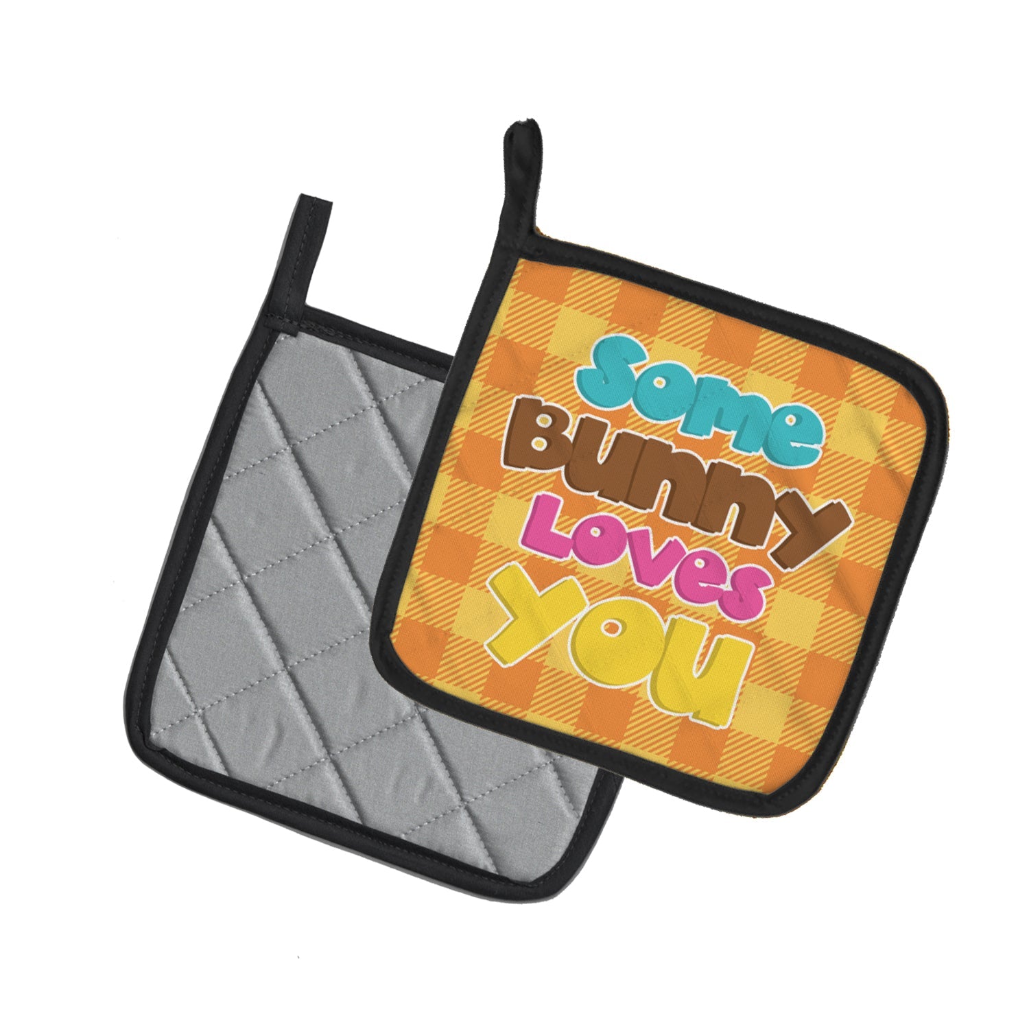 Easter Some Bunny Loves You Pot Holder Set of 2 Heat Resistant Quilted Hot Pads 7.5 x 7.5 Inch, Insulated Kitchen Trivets for Cooking & Baking