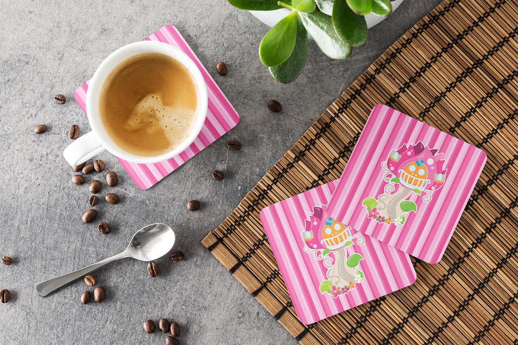 Fairy House Pink Stripes Foam Coasters Set of 4 Cup Coasters for Indoor Outdoor, Tabletop Protection, Anti Slip, Mouse pad Material