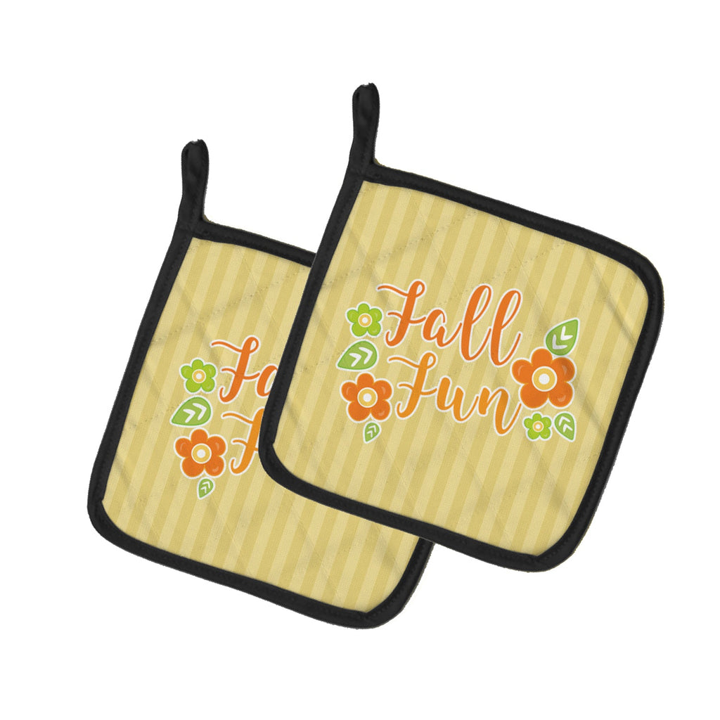 Fall Fun Stripes Pot Holder Set of 2 Heat Resistant Quilted Hot Pads 7.5 x 7.5 Inch, Insulated Kitchen Trivets for Cooking & Baking
