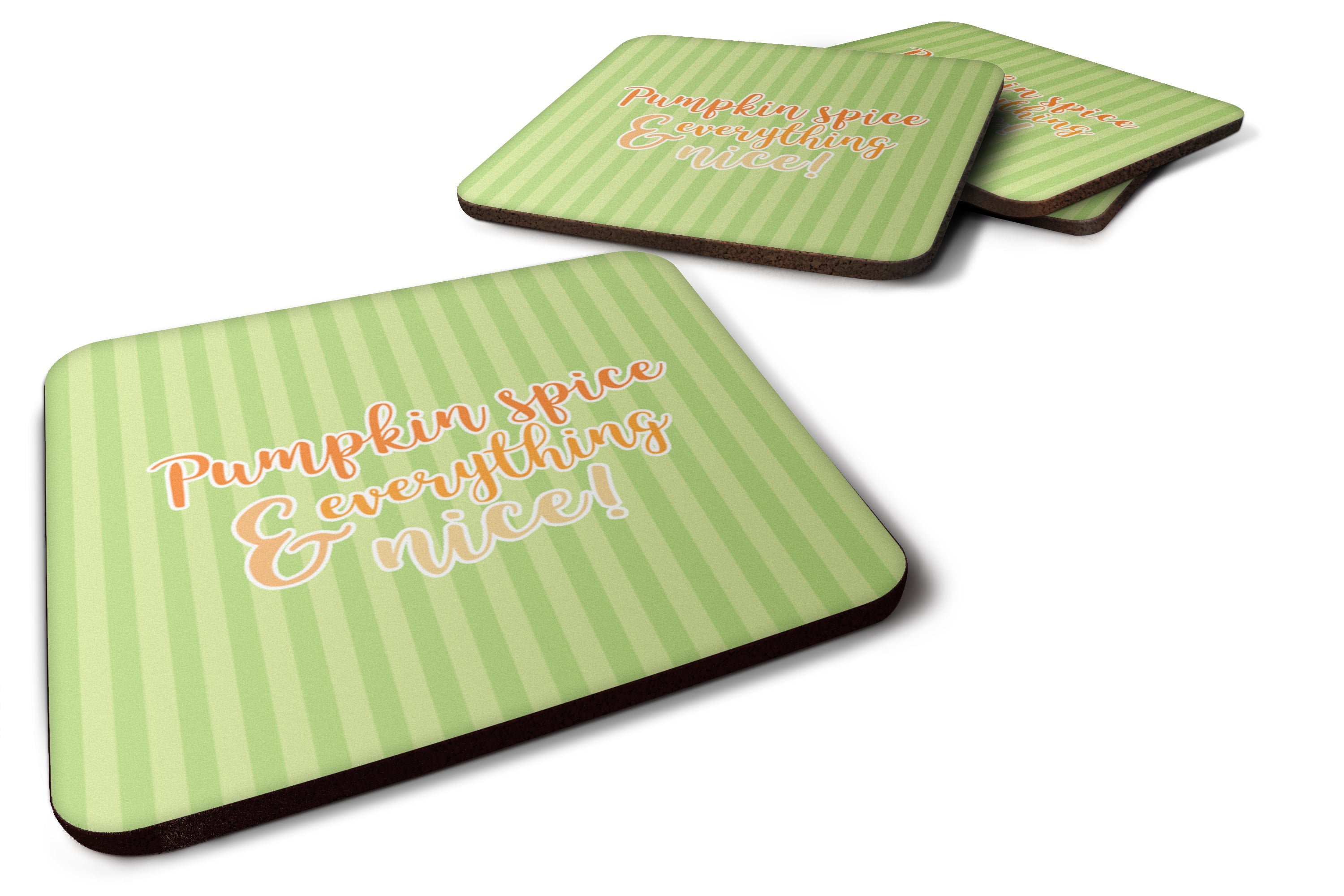 Fall Pumpkin Spice Green Stripe Foam Coasters Set of 4 Cup Coasters for Indoor Outdoor, Tabletop Protection, Anti Slip, Mouse pad Material