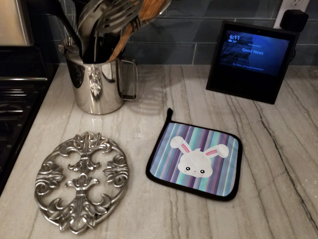 Rabbit Face Pot Holder Set of 2 Heat Resistant Quilted Hot Pads 7.5 x 7.5 Inch, Insulated Kitchen Trivets for Cooking & Baking