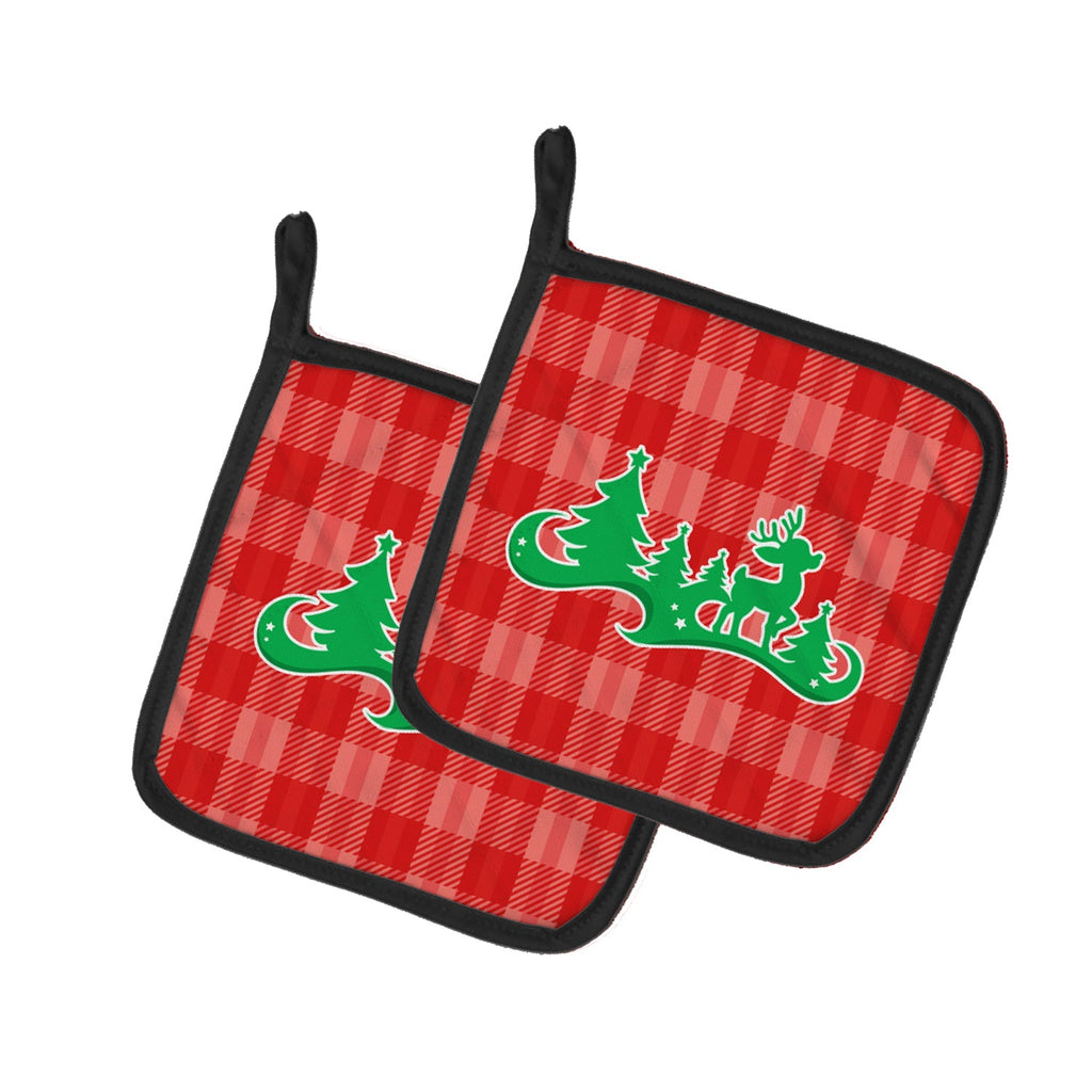 Christmas Tree Reindeer Red Pot Holder Set of 2 Heat Resistant Quilted Hot Pads 7.5 x 7.5 Inch, Insulated Kitchen Trivets for Cooking & Baking