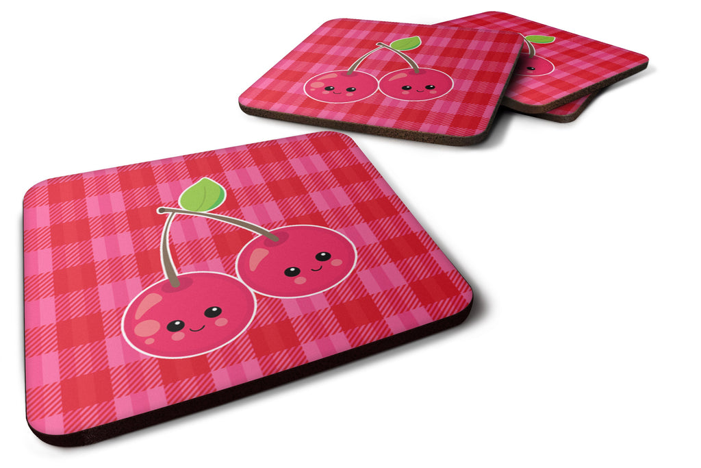 Cherry Faces Foam Coasters Set of 4 Cup Coasters for Indoor Outdoor, Tabletop Protection, Anti Slip, Mouse pad Material
