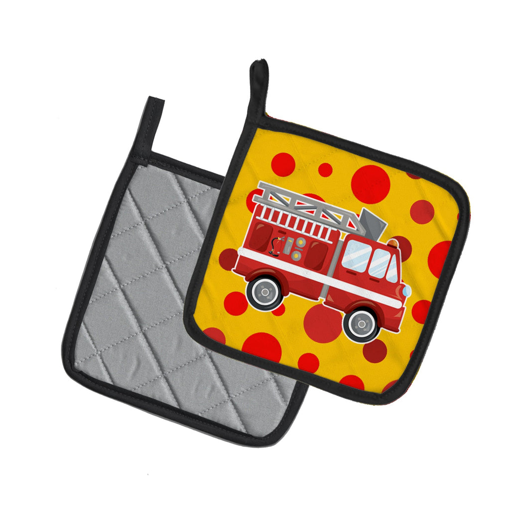 Fireman's Firetruck Pot Holder Set of 2 Heat Resistant Quilted Hot Pads 7.5 x 7.5 Inch, Insulated Kitchen Trivets for Cooking & Baking