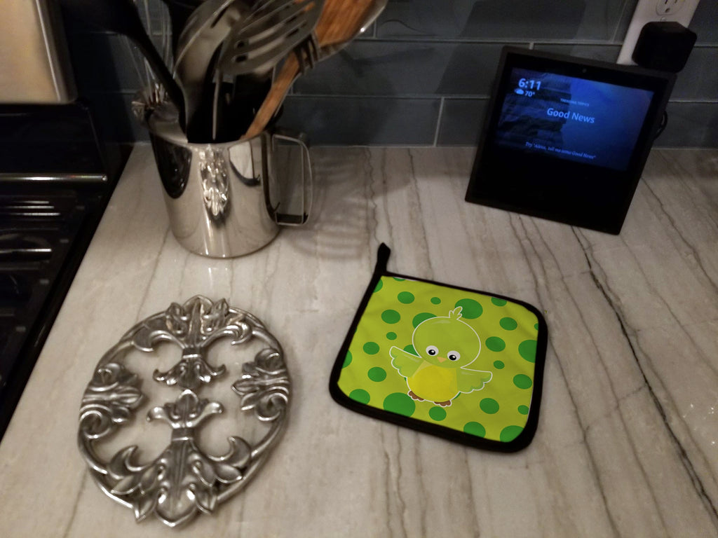 Bird on Green Polkadots Pot Holder Set of 2 Heat Resistant Quilted Hot Pads 7.5 x 7.5 Inch, Insulated Kitchen Trivets for Cooking & Baking