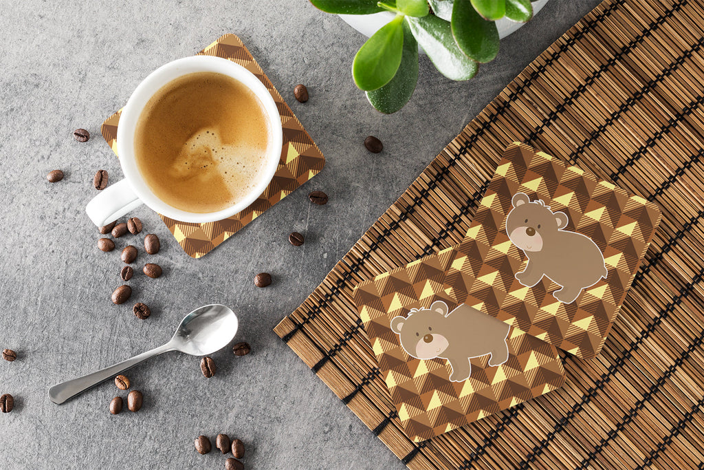 Bear Foam Coasters Set of 4 Cup Coasters for Indoor Outdoor, Tabletop Protection, Anti Slip, Mouse pad Material