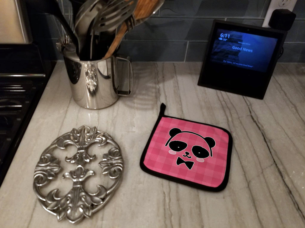 Panda Bear Pink Face Pot Holder Set of 2 Heat Resistant Quilted Hot Pads 7.5 x 7.5 Inch, Insulated Kitchen Trivets for Cooking & Baking