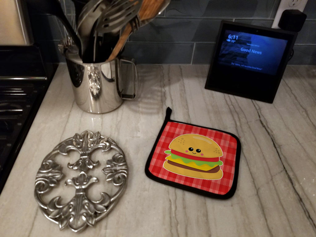 Hamburger Face Pot Holder Set of 2 Heat Resistant Quilted Hot Pads 7.5 x 7.5 Inch, Insulated Kitchen Trivets for Cooking & Baking