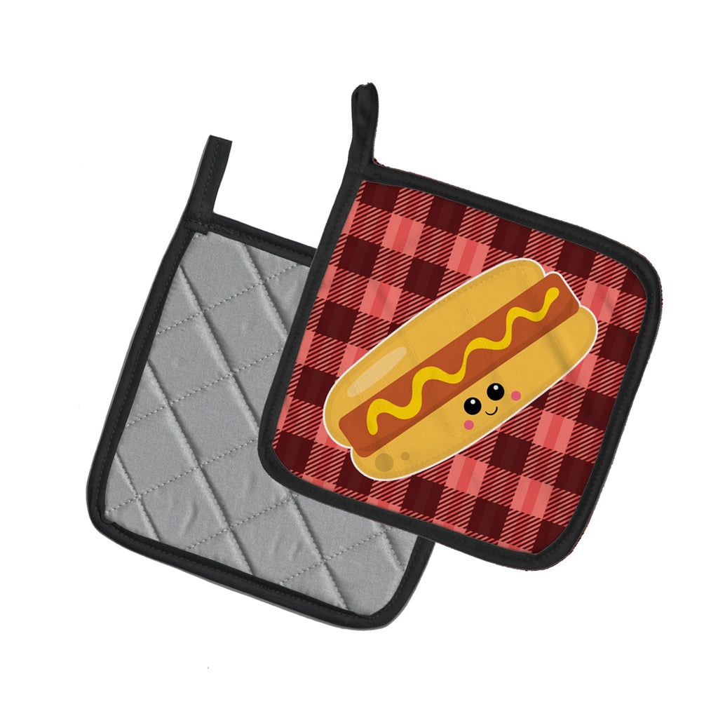 Hot Dog Face Pot Holder Set of 2 Heat Resistant Quilted Hot Pads 7.5 x 7.5 Inch, Insulated Kitchen Trivets for Cooking & Baking