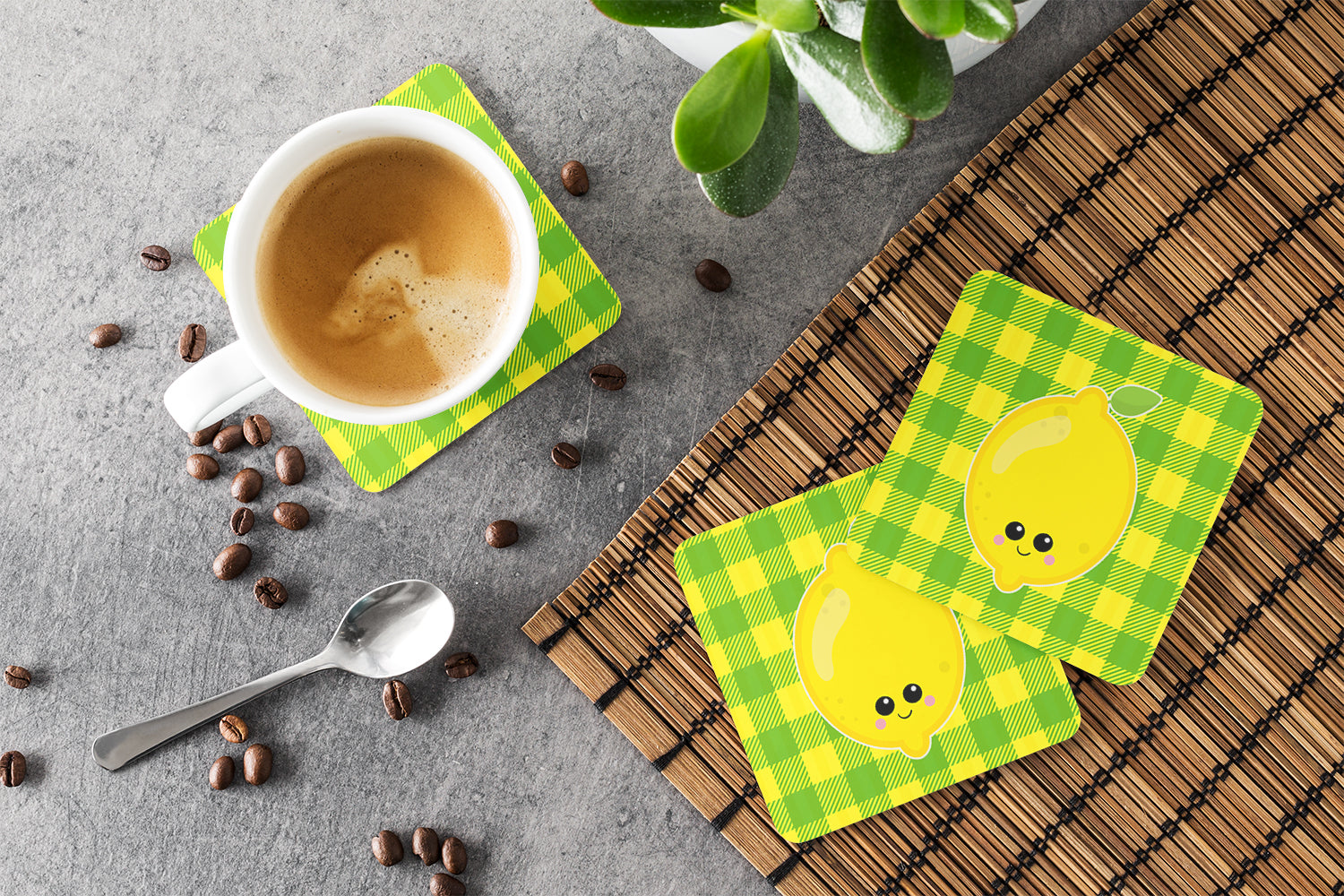 Lemon Face Foam Coasters Set of 4 Cup Coasters for Indoor Outdoor, Tabletop Protection, Anti Slip, Mouse pad Material