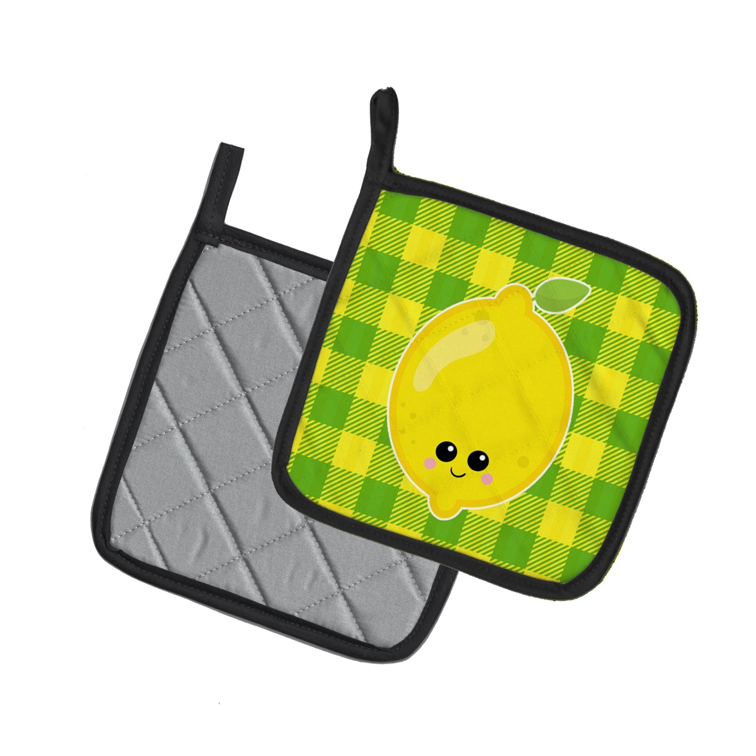 Lemon Face Pot Holder Set of 2 Heat Resistant Quilted Hot Pads 7.5 x 7.5 Inch, Insulated Kitchen Trivets for Cooking & Baking