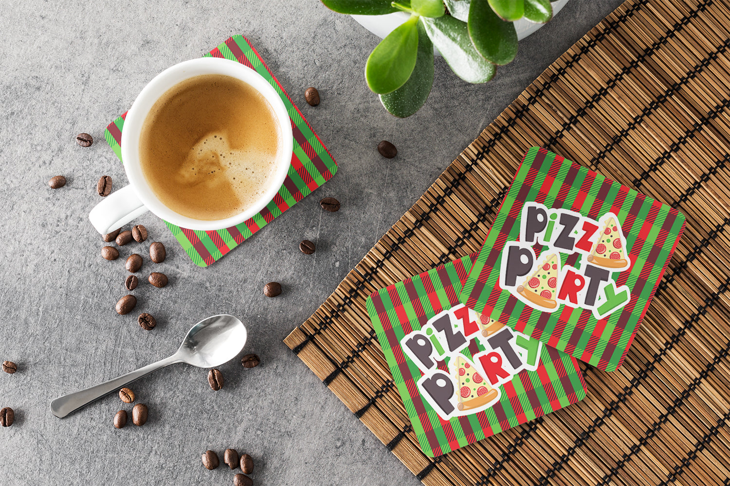 Pizza Party Foam Coasters Set of 4 Cup Coasters for Indoor Outdoor, Tabletop Protection, Anti Slip, Mouse pad Material