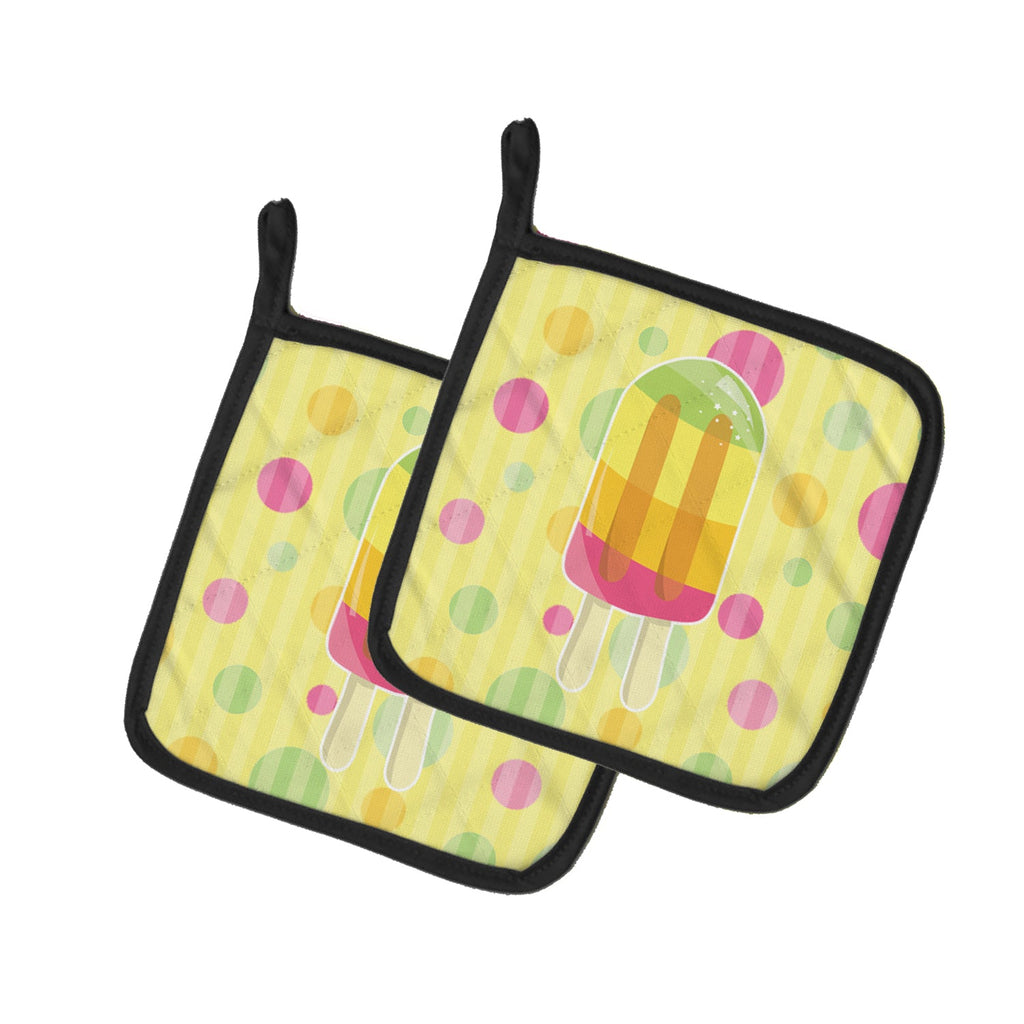 Ice Pop Popcicle Polkadots Pot Holder Set of 2 Heat Resistant Quilted Hot Pads 7.5 x 7.5 Inch, Insulated Kitchen Trivets for Cooking & Baking