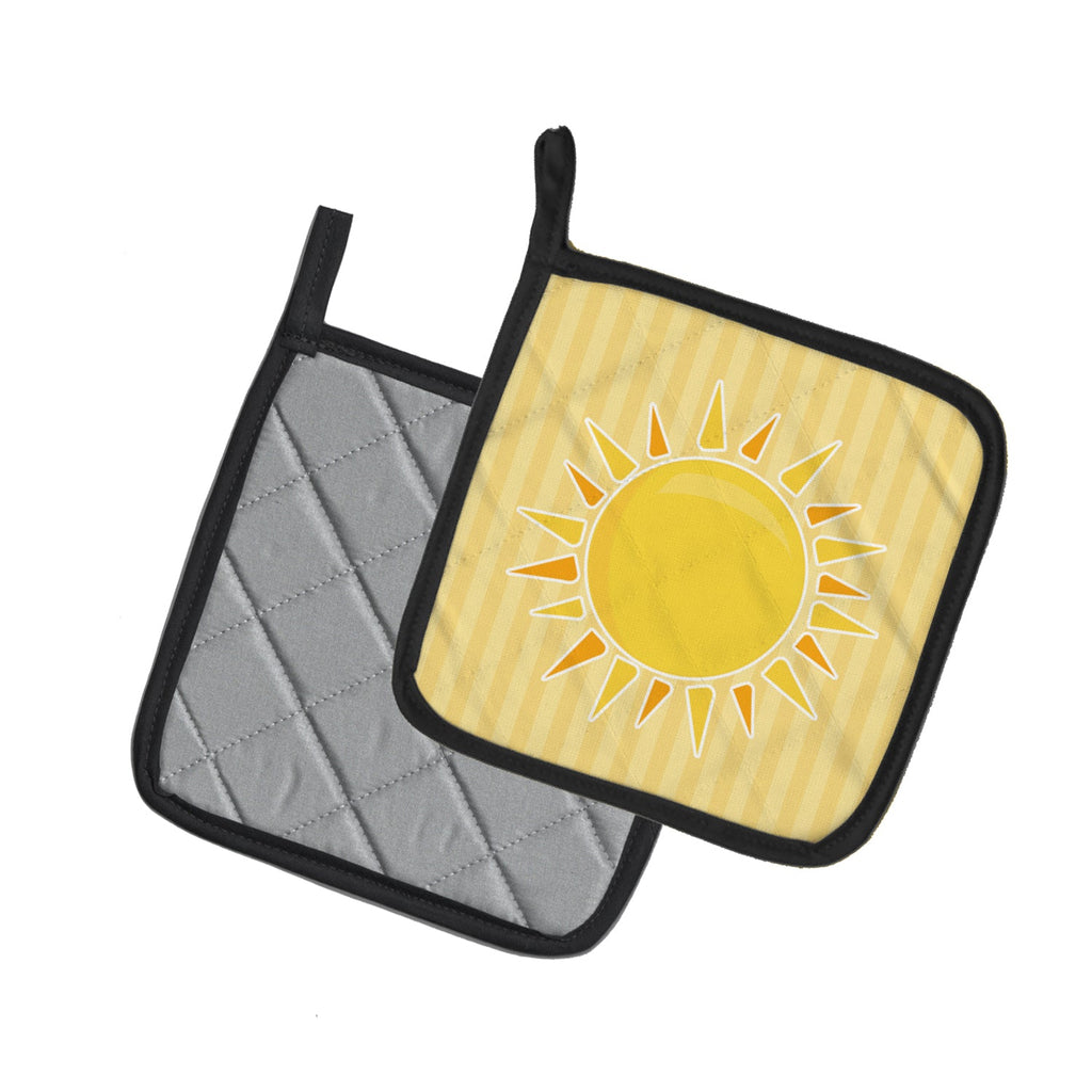 Sunshine Sun on Stripes Pot Holder Set of 2 Heat Resistant Quilted Hot Pads 7.5 x 7.5 Inch, Insulated Kitchen Trivets for Cooking & Baking