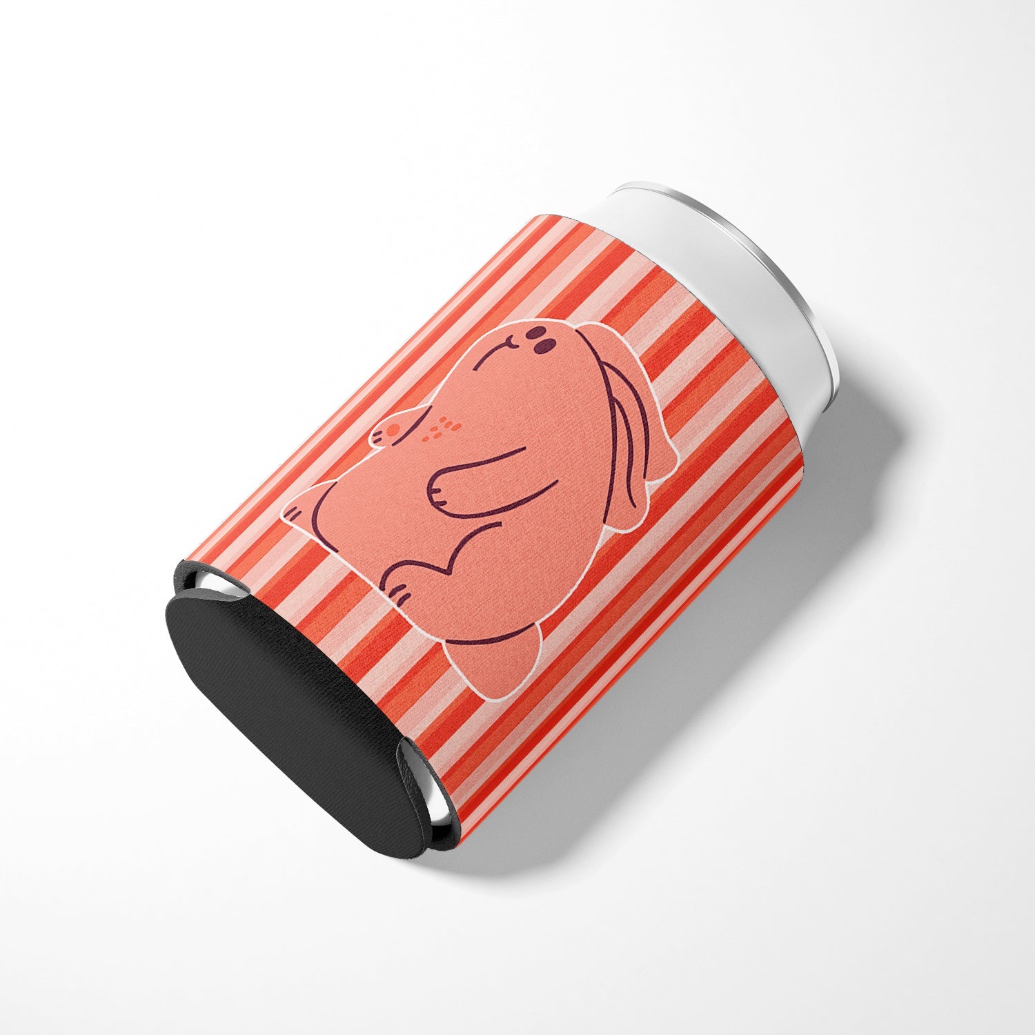 Rabbit on Pink Stripes Can or Bottle Hugger Cooler Sleeve for Standard 12 oz Cans, Insulated Foam Beer & Soda Can Hugger Reusable