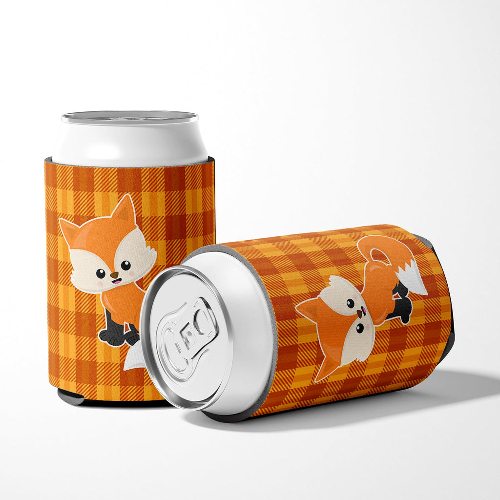 Baby Fox Gingham Can or Bottle Hugger Cooler Sleeve for Standard 12 oz Cans, Insulated Foam Beer & Soda Can Hugger Reusable