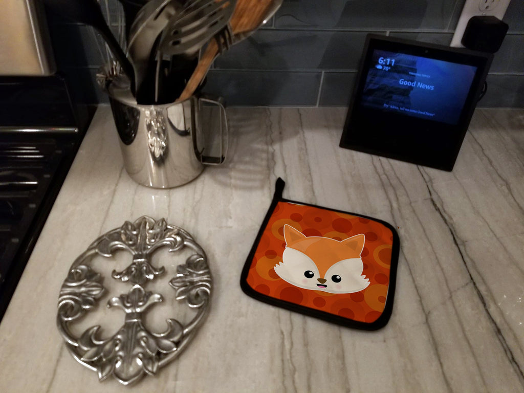 Baby Fox Face Polkadots Pot Holder Set of 2 Heat Resistant Quilted Hot Pads 7.5 x 7.5 Inch, Insulated Kitchen Trivets for Cooking & Baking
