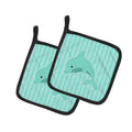 Dolphin Pot Holder Set of 2 Heat Resistant Quilted Hot Pads 7.5 x 7.5 Inch, Insulated Kitchen Trivets for Cooking & Baking