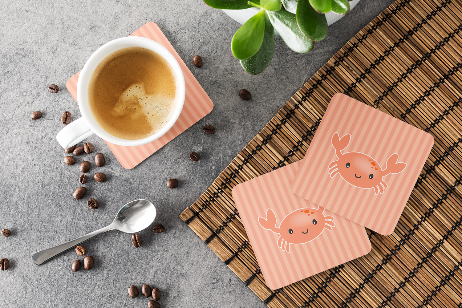 Crab Foam Coasters Set of 4 Cup Coasters for Indoor Outdoor, Tabletop Protection, Anti Slip, Mouse pad Material