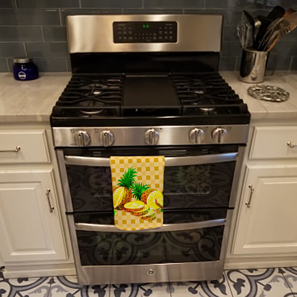 Pineapples on Basketweave Kitchen Towel Velour Plush Front and Cotton Loop Back Machine Washable