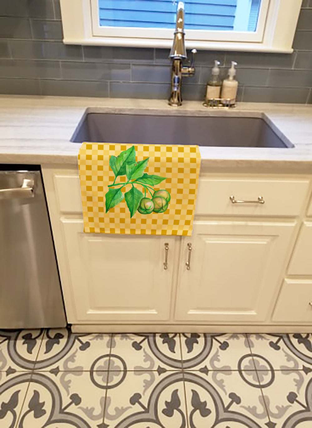 Candlenut on Basketweave Kitchen Towel Velour Plush Front and Cotton Loop Back Machine Washable