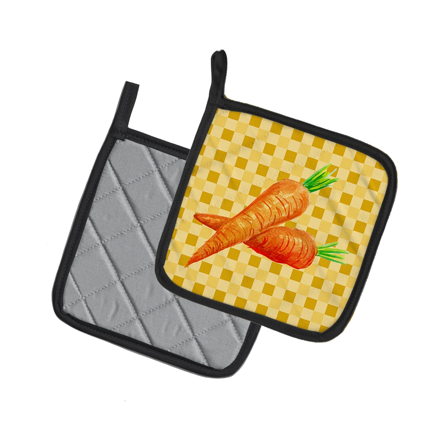 Carrots on Basketweave Pot Holder Set of 2 Heat Resistant Quilted Hot Pads 7.5 x 7.5 Inch, Insulated Kitchen Trivets for Cooking & Baking