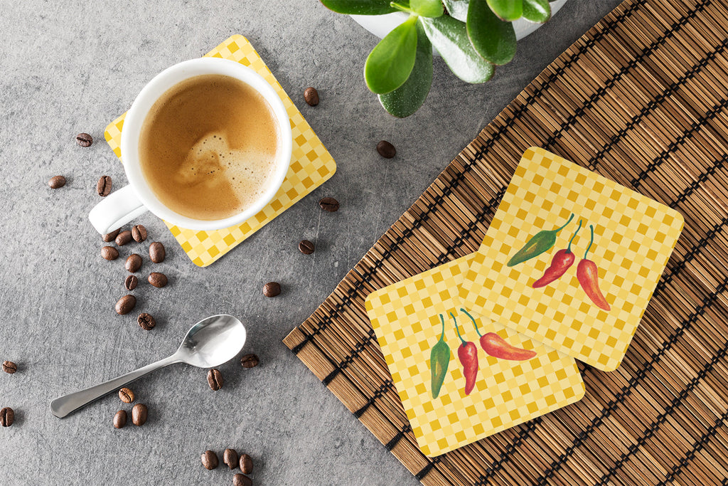 Cayenne Pepper on Basketweave Foam Coasters Set of 4 Cup Coasters for Indoor Outdoor, Tabletop Protection, Anti Slip, Mouse pad Material