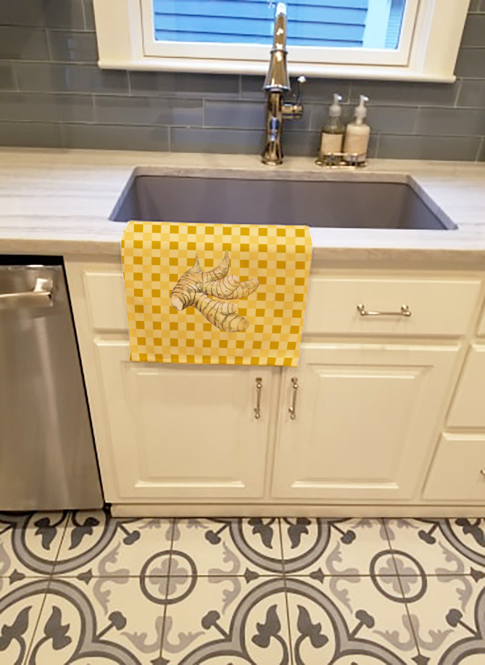 Galangal on Basketweave Kitchen Towel Velour Plush Front and Cotton Loop Back Machine Washable