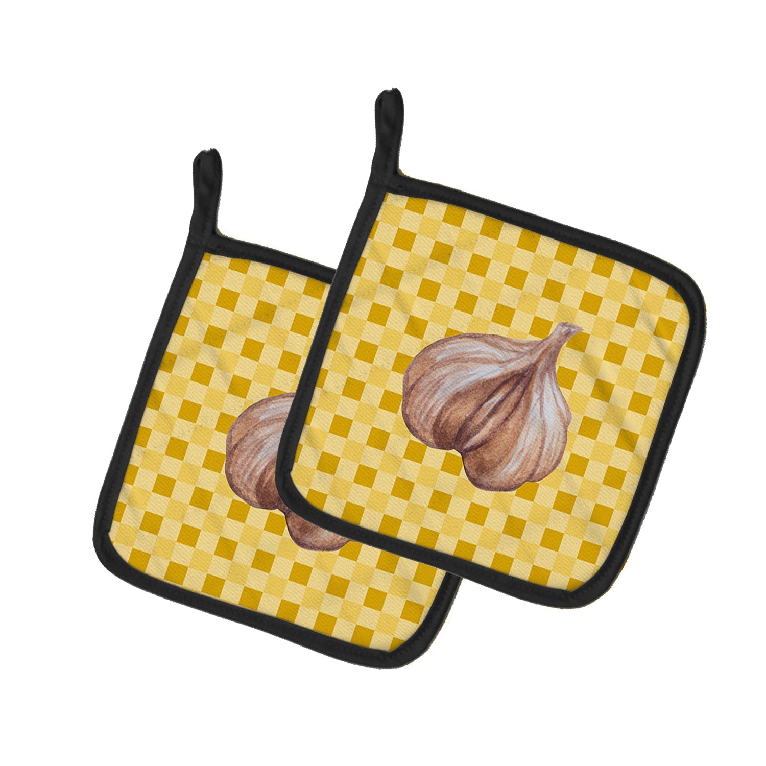 Garlic on Basketweave Pot Holder Set of 2 Heat Resistant Quilted Hot Pads 7.5 x 7.5 Inch, Insulated Kitchen Trivets for Cooking & Baking