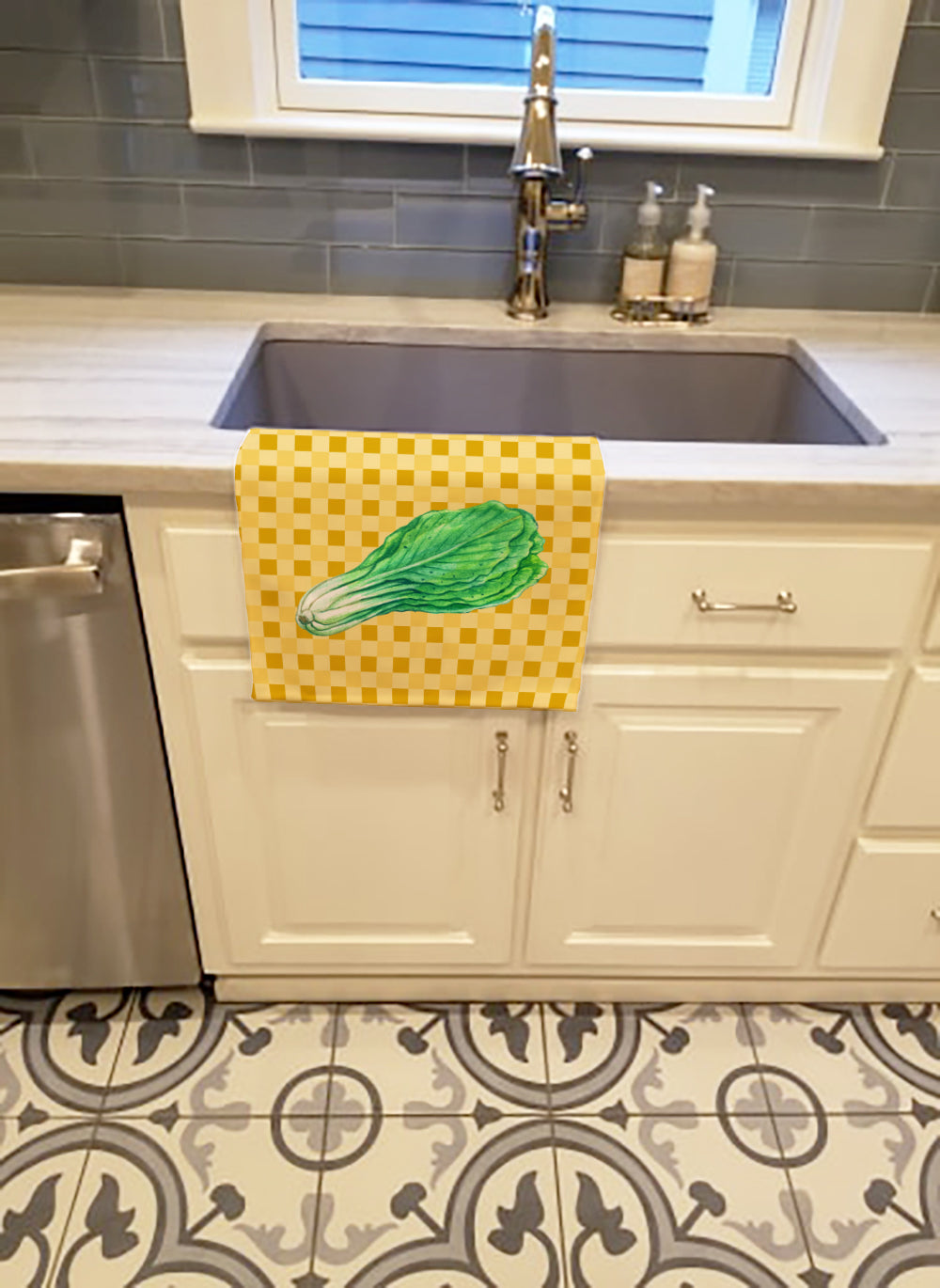 Mustard on Basketweave Kitchen Towel Velour Plush Front and Cotton Loop Back Machine Washable